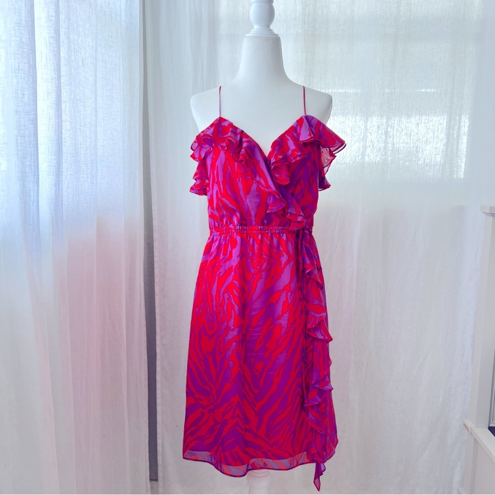 Milly of New York Silk Animal Print Spaghetti Strap Wrap Dress Size 4